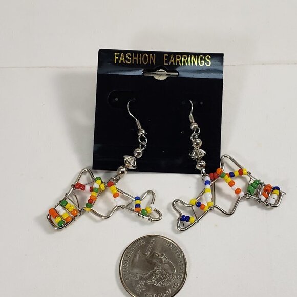 Handmade Colorful Beaded Silver tone Wire Drop Earrings Boho Festival Jewelry - Picture 7 of 8